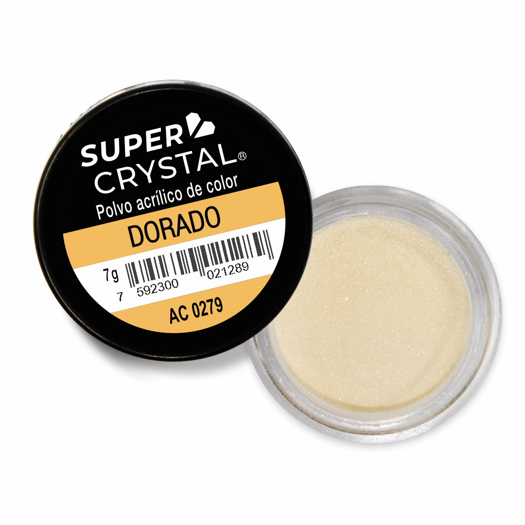 Polvo Acrílico de Color Dorado de 7 gr. para Uñas Acrílicas – Super Crystal