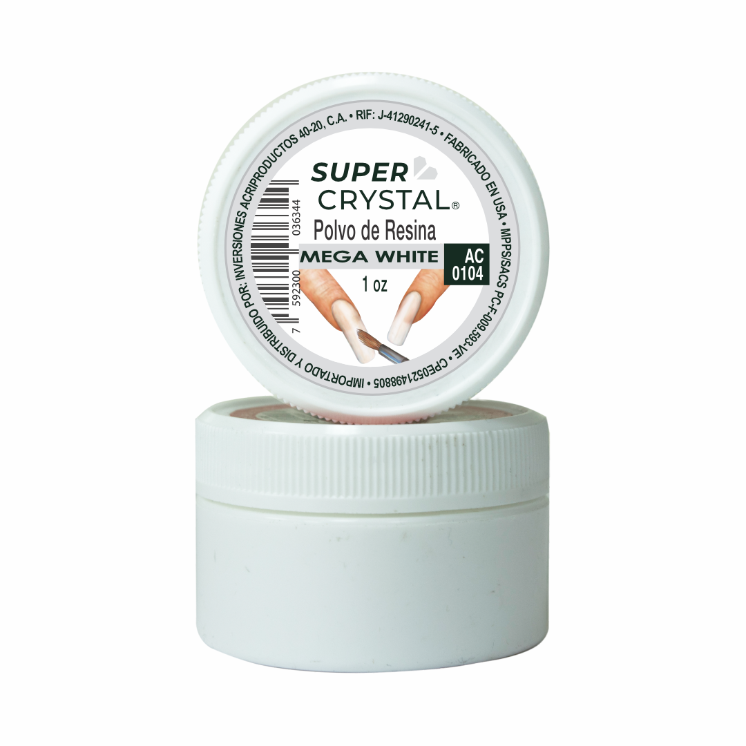 Polvo de Resina Mega White para Uñas – Super Crystal