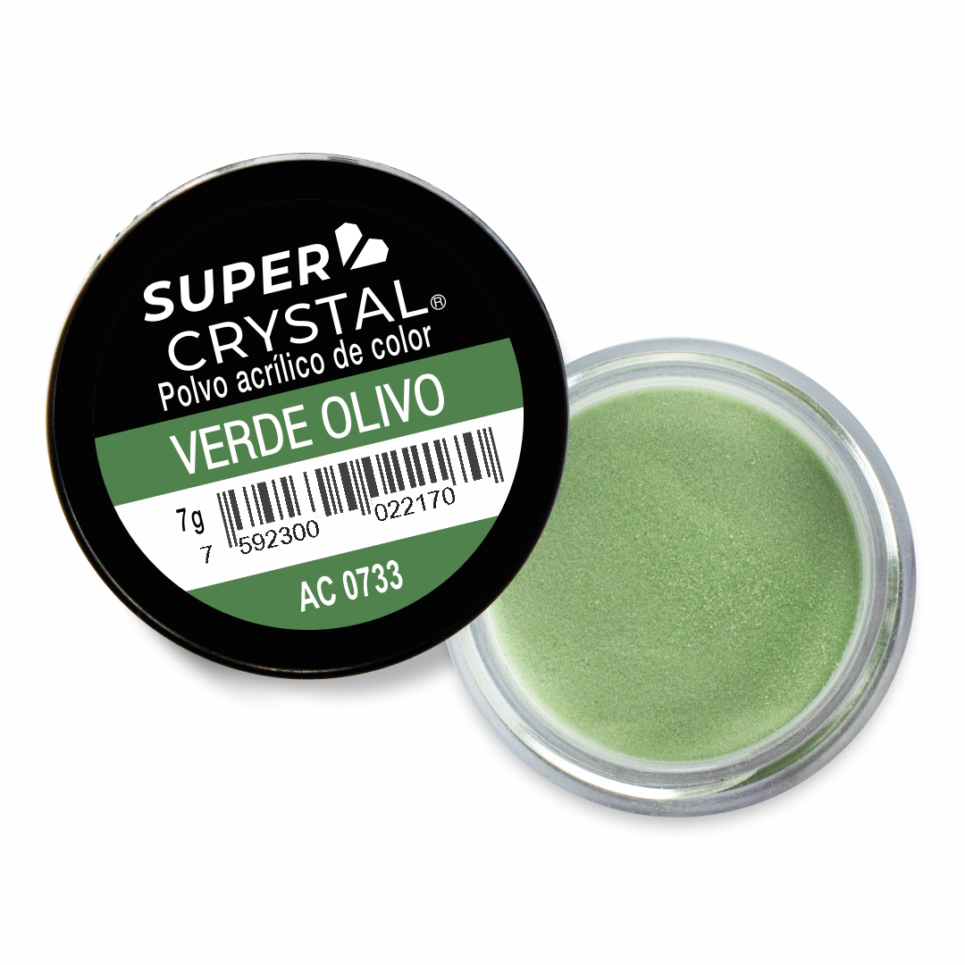 Polvo Acrílico de Color Verde Olivo de 7 gr. para Uñas Acrílicas – Super Crystal